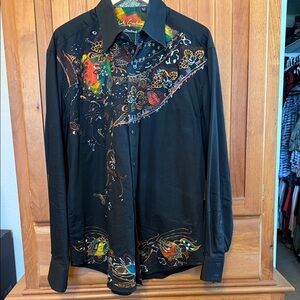 Robert Graham Black Shirt with Multicolor Artistic Design